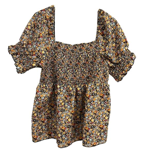 Women's Curvy Fall Floral Smocked Square Neck Peplum Blouse 1XL - Picture 1 of 2